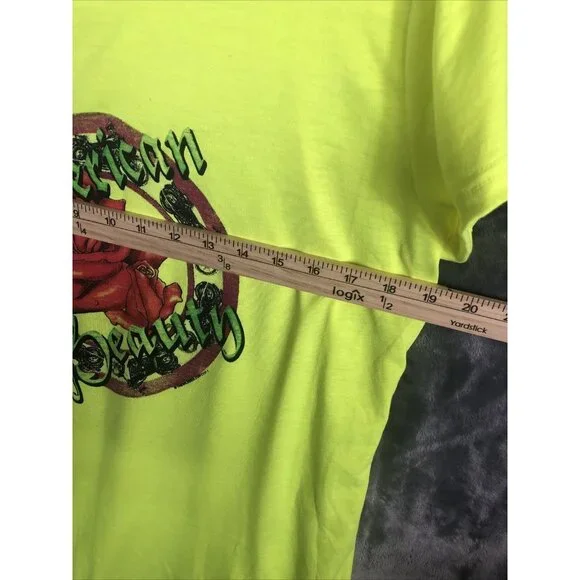 Gildan Womens American Beauty Graphic T-Shirt Neon Yellow Cotton Blend Short Sle - Picture 4 of 9